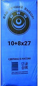 Фасовочный пакет ПНД 10+8х27см 8мкм в пластах WWW синяя арт 80060 Упак / Россия