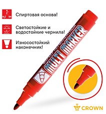 Маркер перманентный Crown Multi Marker красный пулевидный 3мм 
