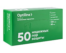 Перчатки латексные Optiline неопудренные L, 100 штук в упаковке, 10 упаковок в коробке (М)