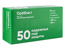 Перчатки латексные Optiline неопудренные M, 100 штук в упаковке, 10 упаковок в коробке (М)