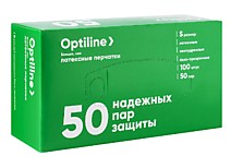 Перчатки латексные Optiline неопудренные S, 100 штук в упаковке, 10 упаковок в коробке (М)