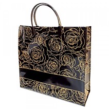 Пакет ПЭ с пластмассовыми ручками 35+10х33+10см ламинация многослойные Золотые розы средний 