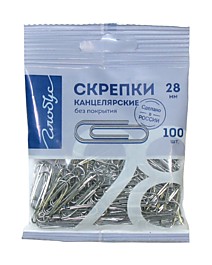 Скрепка канцелярская 28мм 100шт/уп Глобус  100 штук в пакете с европодвесом флоу-пак Россия Скрепка канцелярская 28мм 100шт/уп Глобус  100 штук в пакете с европодвесом флоу-пак Россия