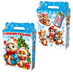 Коробка НГ 900гр 170х68х208мм из картона ПОДАРОК ХРОМ Лесная банда с игрой и анимацией /150