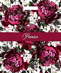 Вырубная усиленная ручка пакет 38х45+6см 60мкм Бордовые пионы Глянцевый Тико /500