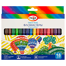 Фломастеры 18 цветов  Гамма Классические смываемые, картон. упак., европодвес
