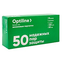 Перчатки виниловые без напыления М голубые OptiLine /500/50 пары
