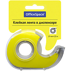 Клейкая лента (СКОТЧ) 19мм х 20м OfficeSpace прозрачная, в пластиковом диспенсере, европодвес