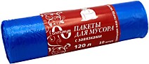Мусорный пакет ПНД 120 литров 70х110см 20мкм в рулонах Голубые с завязкой Оптимум 10шт/Упак /10