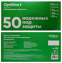Перчатки виниловые без напыления М прозрачные OptiLine /500/50 пары