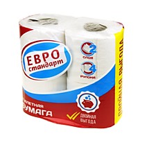 Бумага туалетная 2х слойная ЕВРОстандарт 4 рулона 1/12