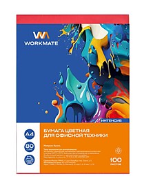 Бумага цветная 100 листов Красный Workmateдля офисной техники, А4, 80 г/м2, 100 листов интенсив