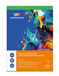 Бумага цветная 100 листов Зеленый Workmateдля офисной техники, А4, 80 г/м2, 100 листов интенсив