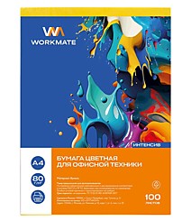 Бумага цветная 100 листов Желтый Workmateдля офисной техники, А4, 80 г/м2, 100 листов интенсив