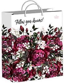 Пакет подарочный 30х40+10см 150мкм из мягкого пластика Великолепные пионы Тико /10 Россия
