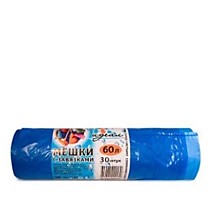 Мусорный пакет ПВД 60 литров 60х70см 12мкм в рулонах голубой с завязкой Идеал 30шт/Упак /30 Россия